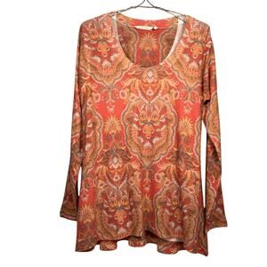 Soft Surroundings Size Medium Spice Market Burnt Orange Paisley Swing Tunic Top